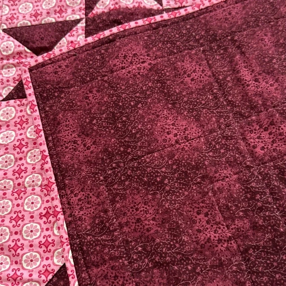 Handmade Small Quilt 39 x 39 Pink Star